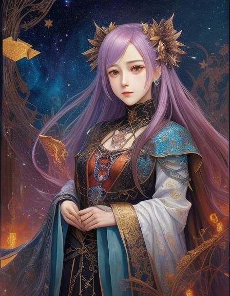 Mythological Needlework in Opaline Oil Paint Style