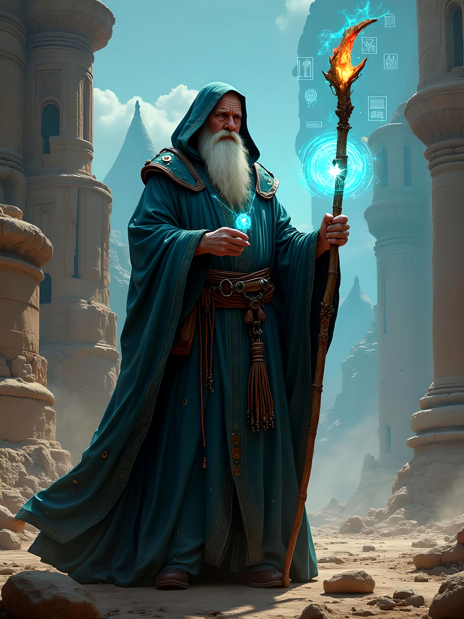 Futuristic Space Wizard in Cosmic Landscape