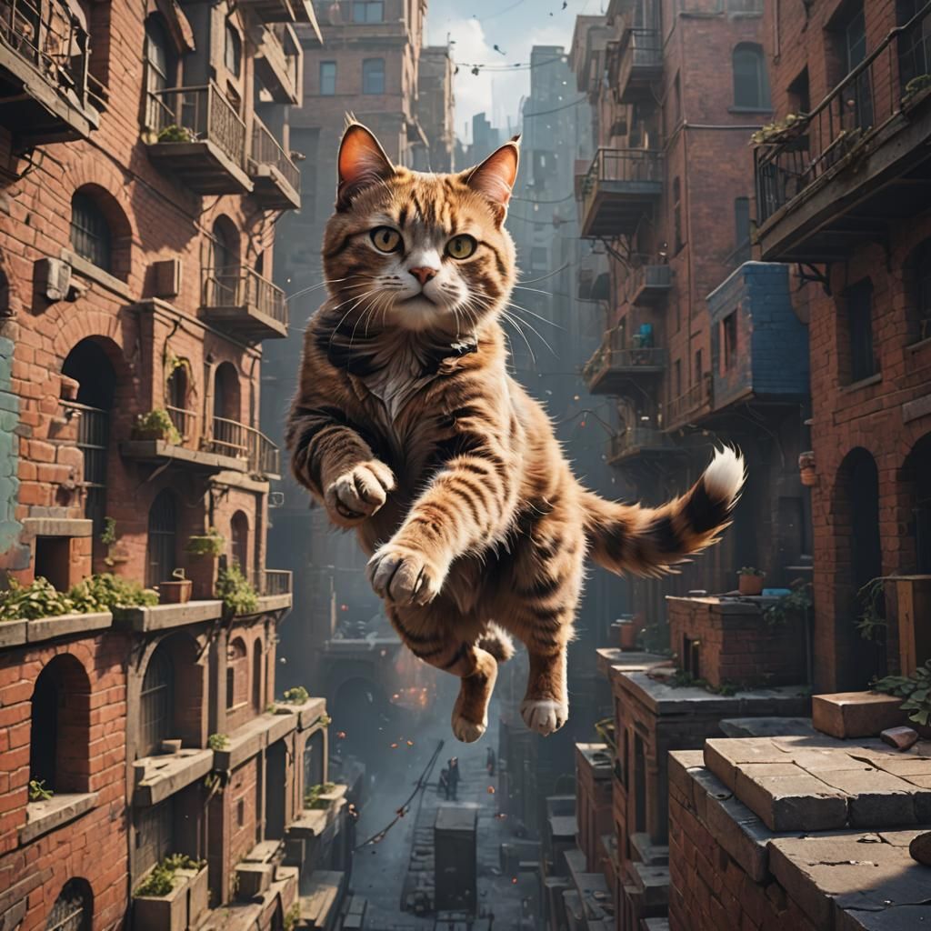Parkour Cat in Detailed Fantasy Concept Art