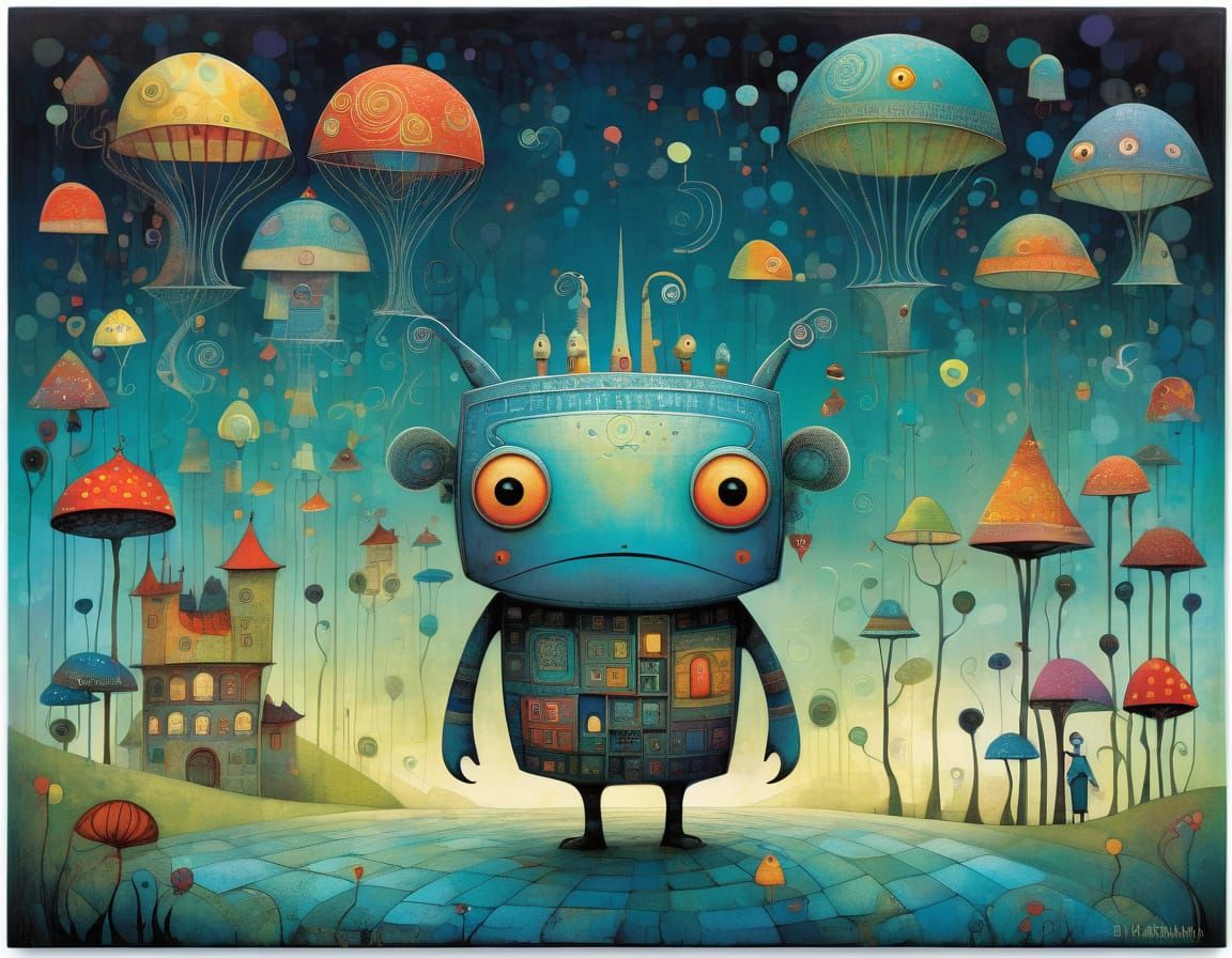 Whimsical Fantasy Creature in a Vibrant Wonderland