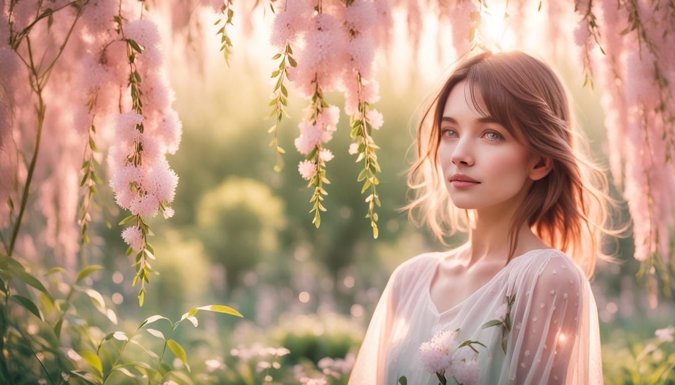 Dreamy Portrait in Lush Garden with Soft Focus