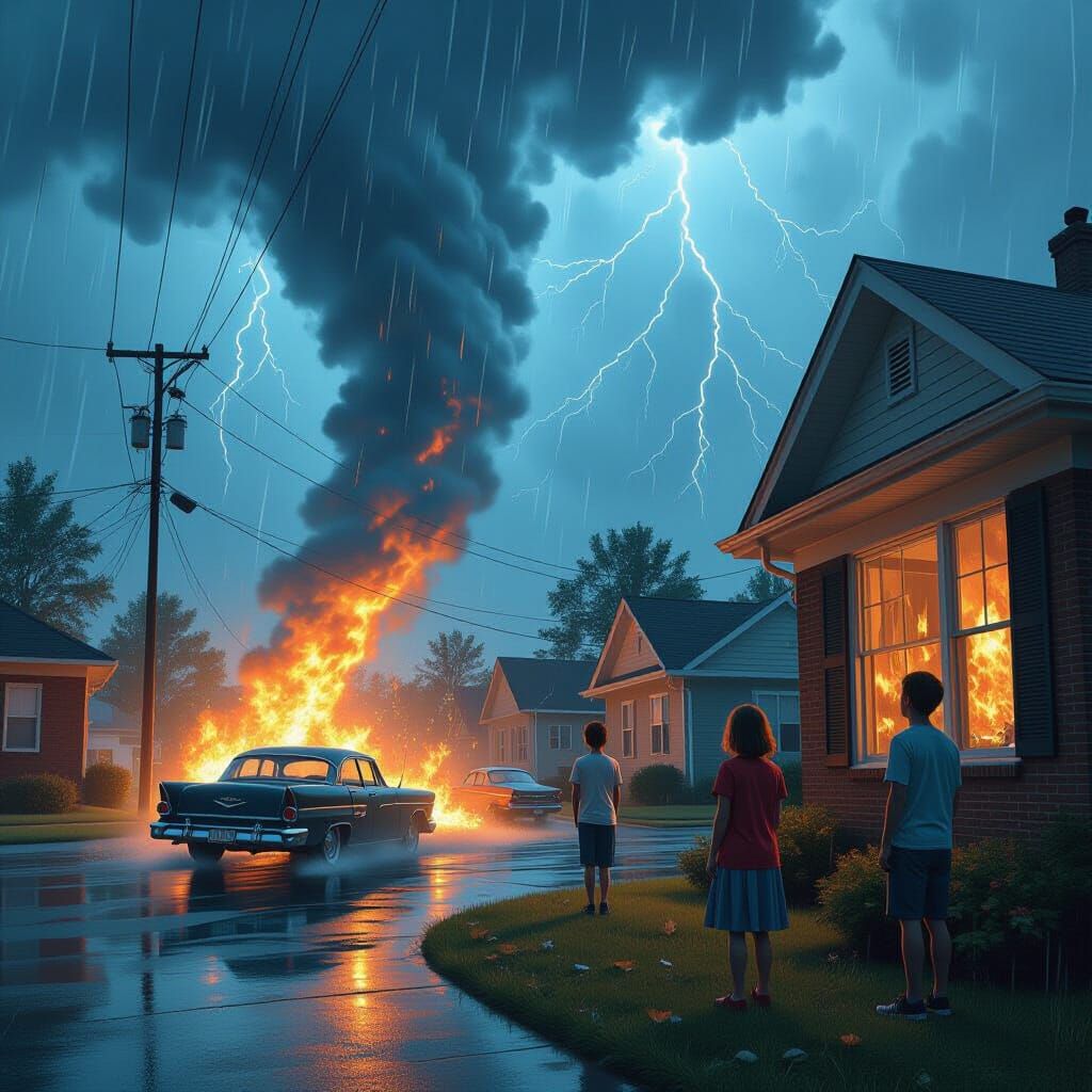 Hyper-Realistic Tornado Devastation in Suburbia