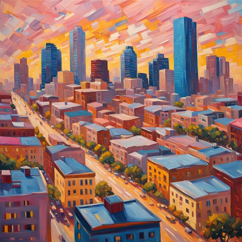 Austin Texas Cityscape as Impasto Oil Painting
