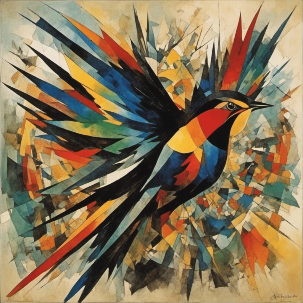 Rainbow Thunderbird in Abstract Cubism Style
