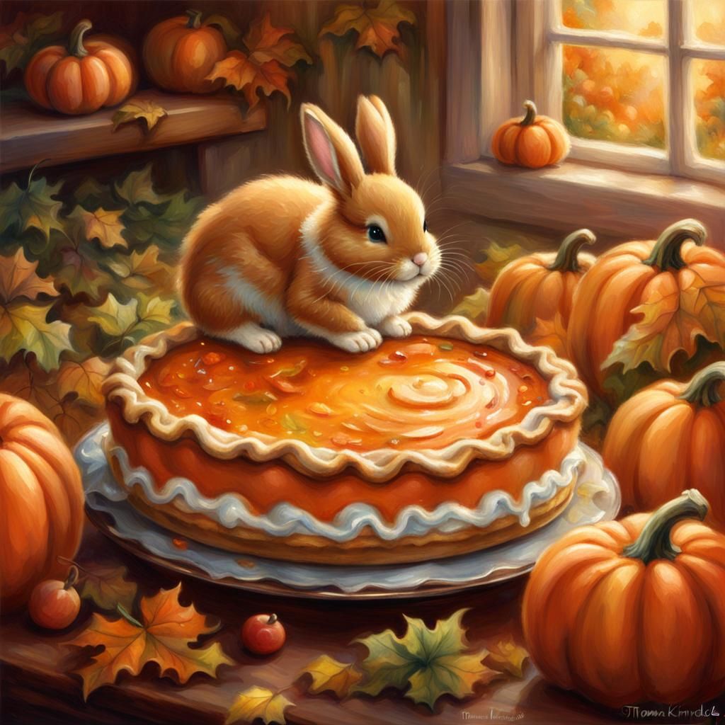 Orange Bunny with Pumpkin Pie in Ethereal Style