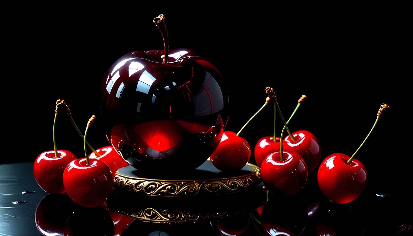 Glass Cherry Sculpture Oil Painting with Sinister Horror Sty...