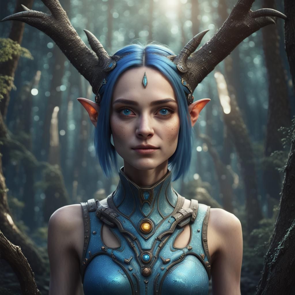 Extraterrestrial Teenager Portrait in Forest, Detailed Matte...