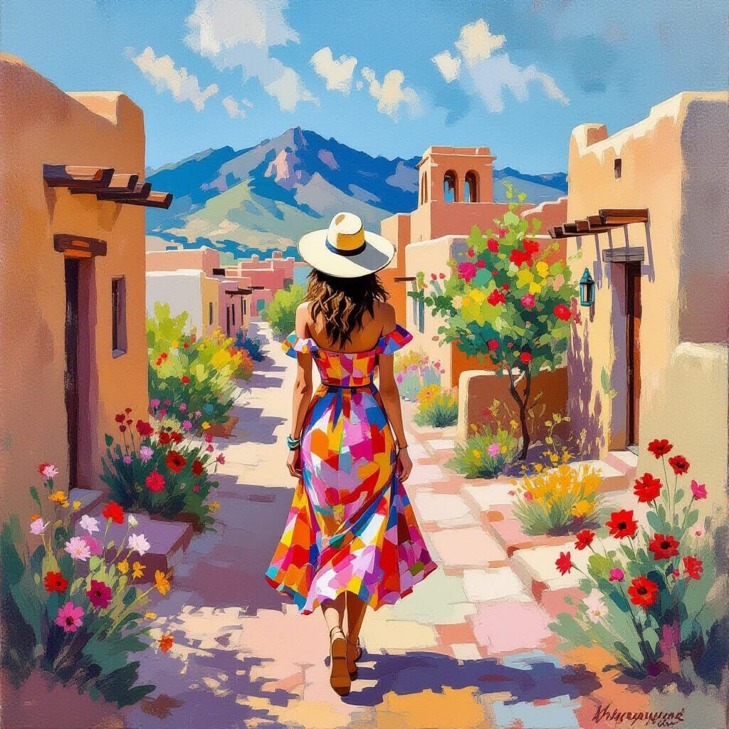 Woman in Santa Fe Summer, in Impressionist Style