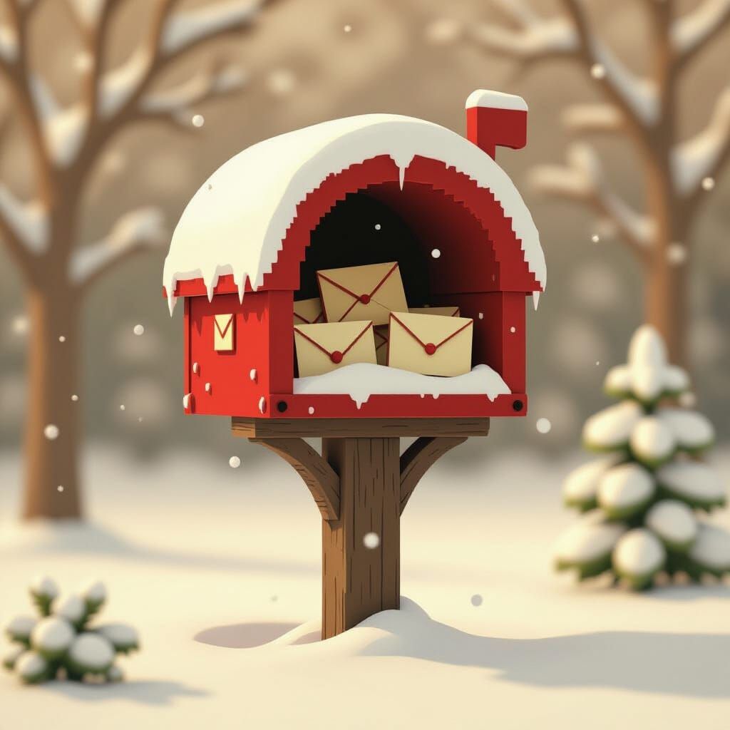 Snowy Mailbox in Sepia Pixel Art Style