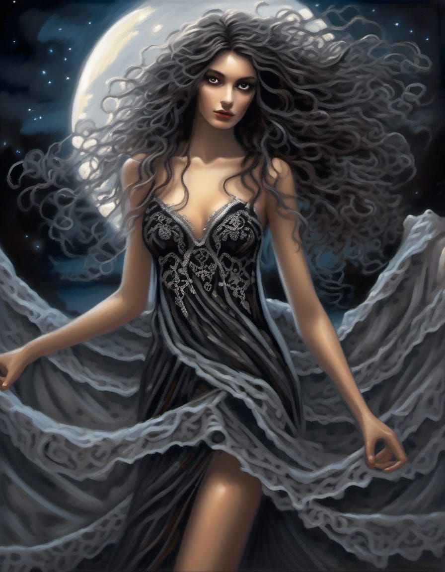 Gothic Greek Beauty Dancing Under the Moonlight