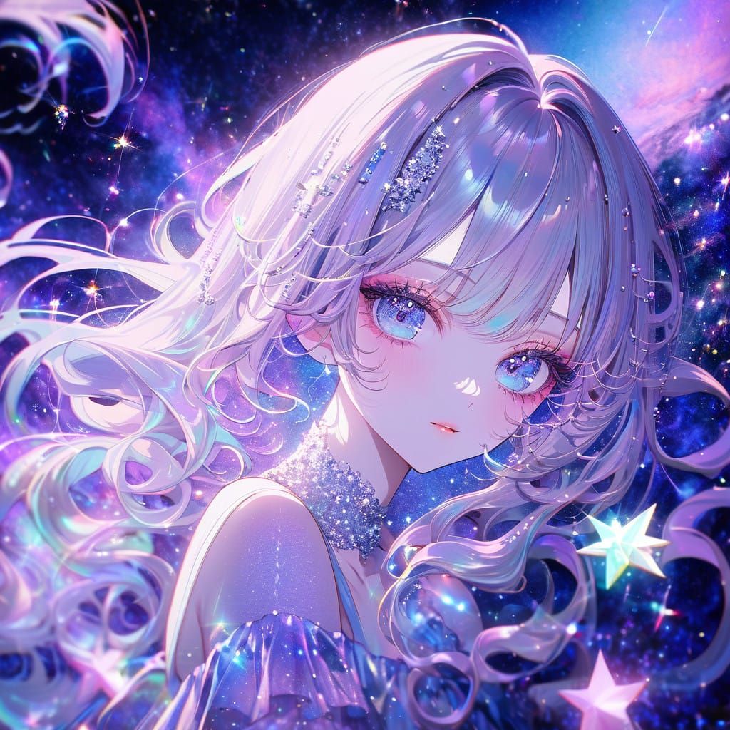 Anime Girl in Glittering Nebula Hair