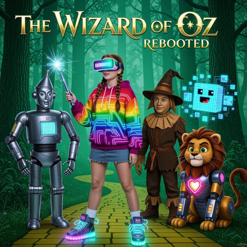 Wizard of Oz Rebooted Poster Concept with Cyberpunk Dorothy