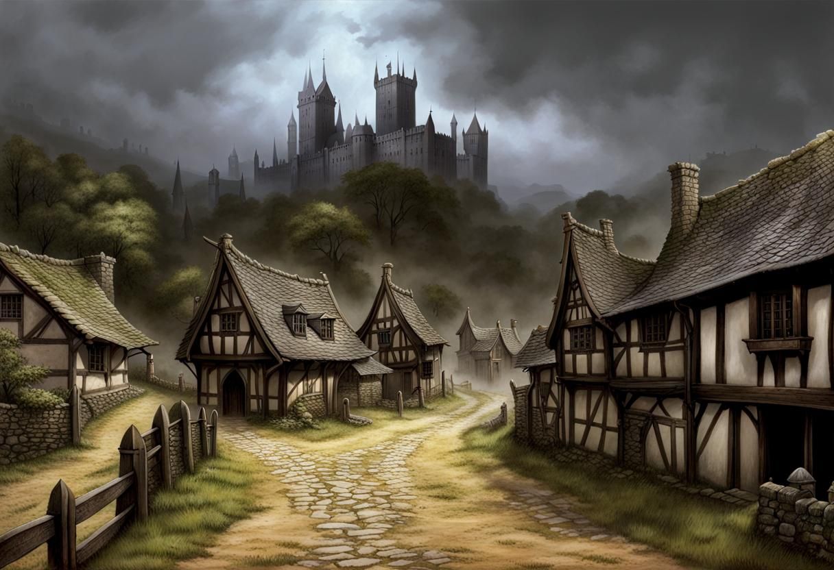 Gloomy Medieval Fantasy Town by Keith Parkinson