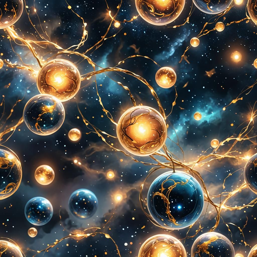 Glowing Cosmic Orbs in Starry Night Sky