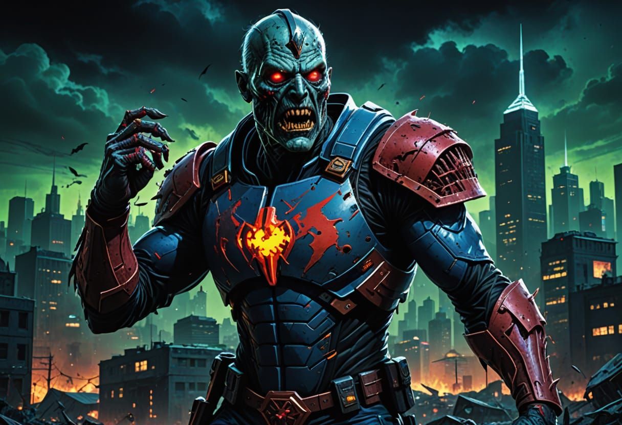 Zombified Superhero in Neon Apocalypse