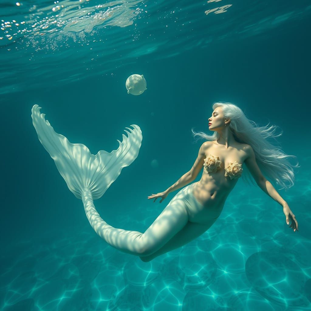 Artistic Siren-Witch Portrait in Turquoise Waters