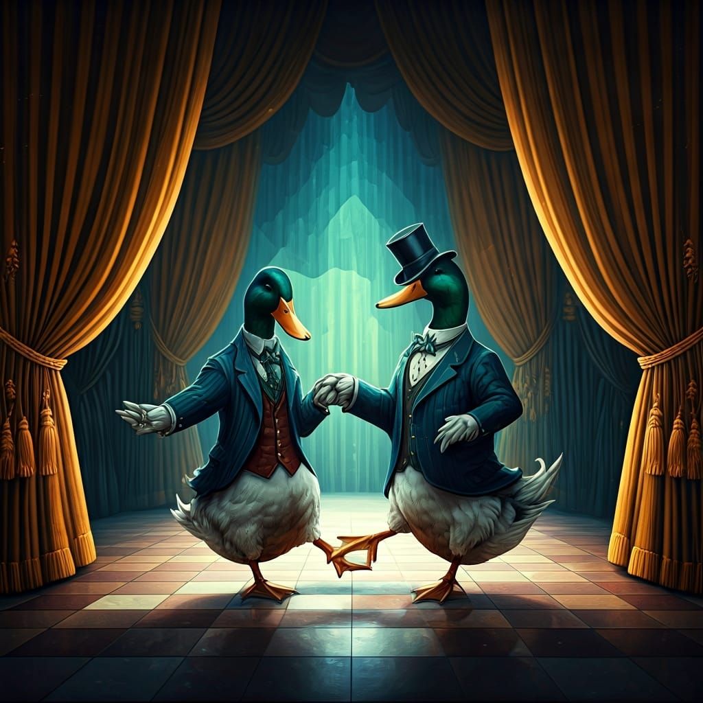 Ducks Dance Macarena in Folk Art Style