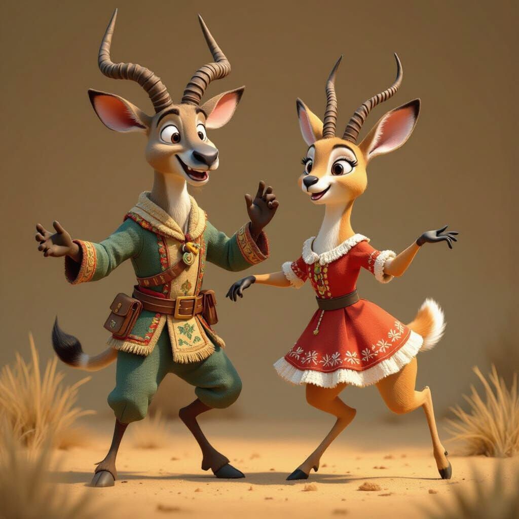 Kudu and Springbok Dance in 3D Cartoon Style