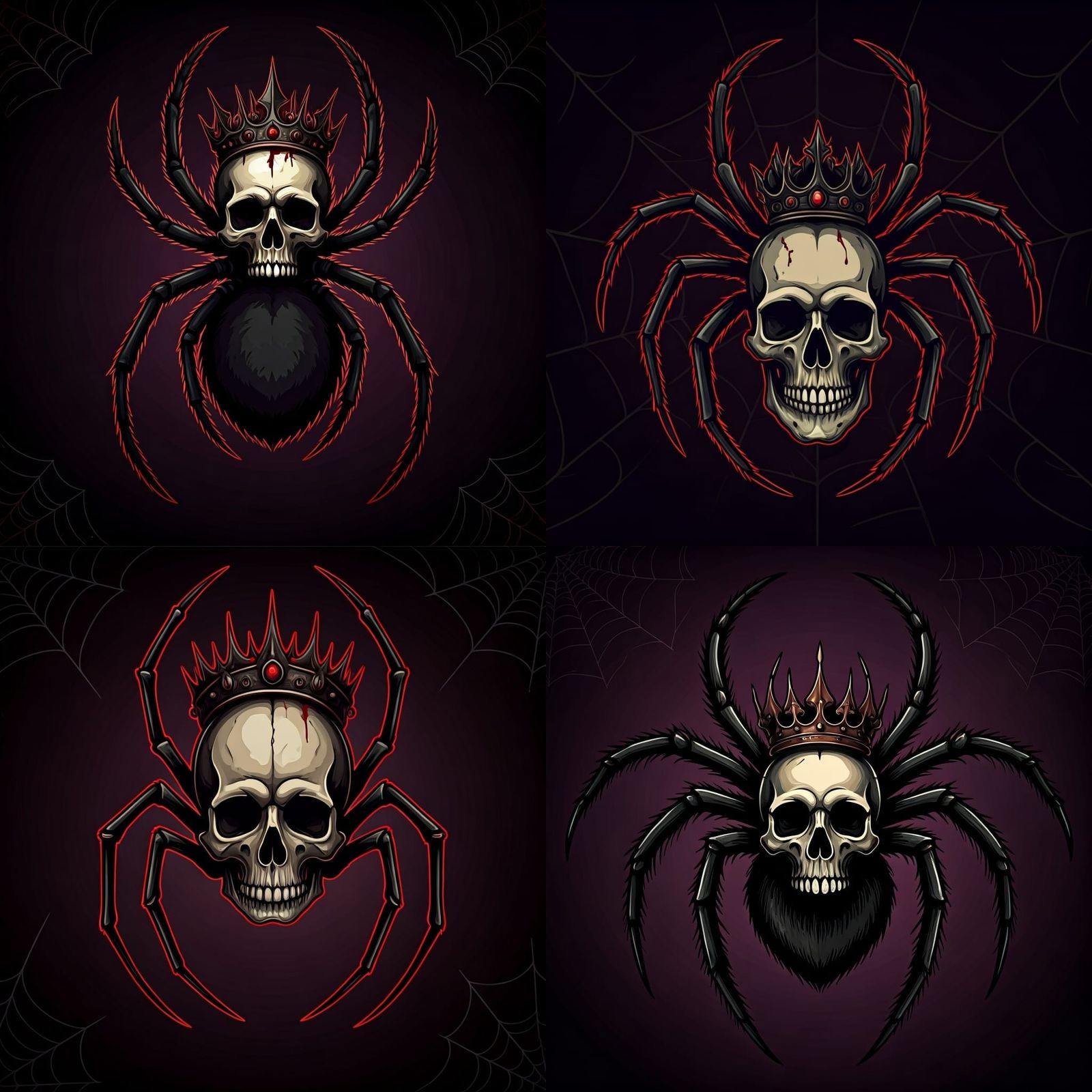 Gothic Black Spider Heraldic Symbol with Skull