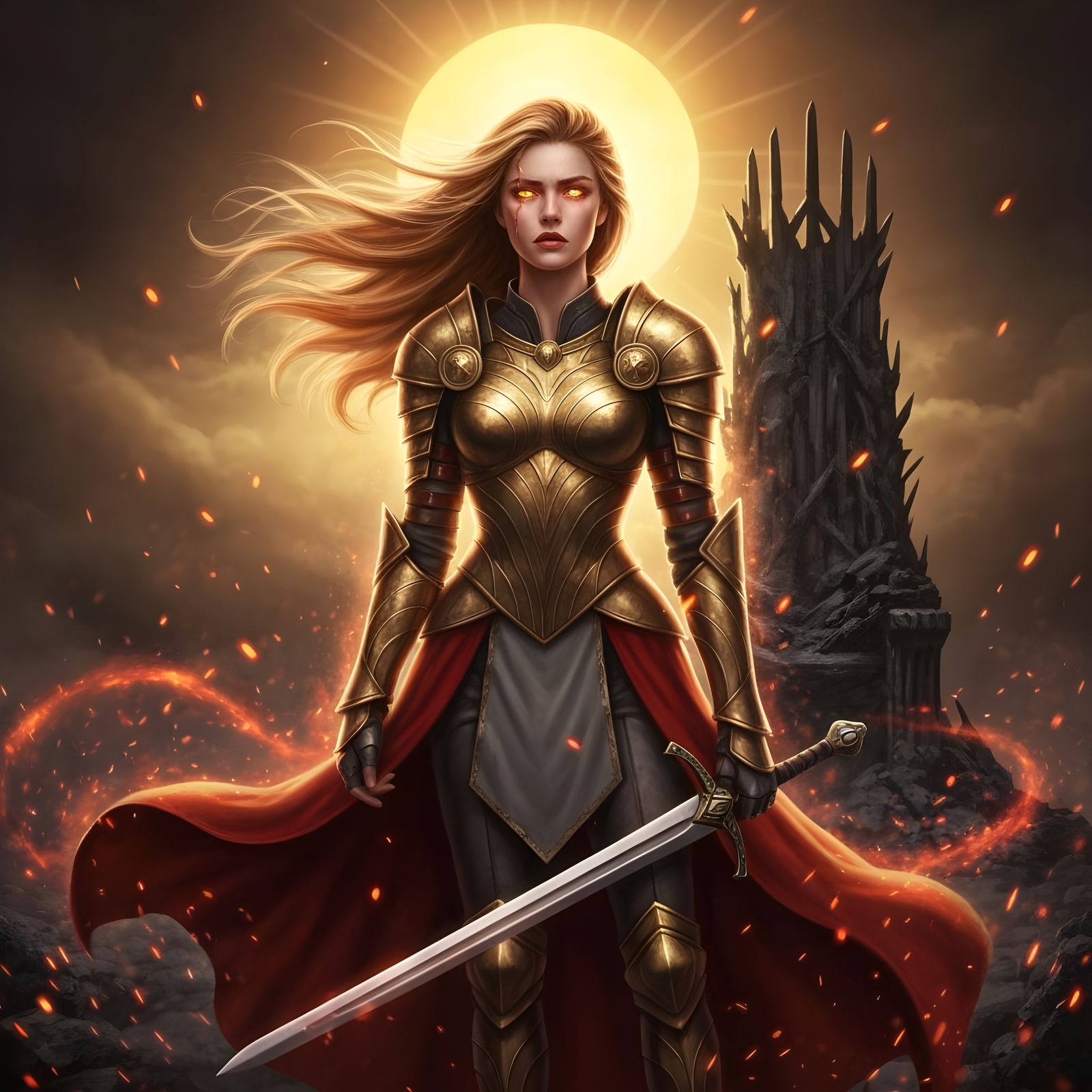 Warrior Queen in Gilded Armor, Fantasy Portrait