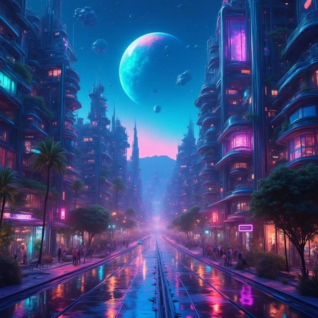 Cyberpunk Cityscape at Night in Futuristic Paradise