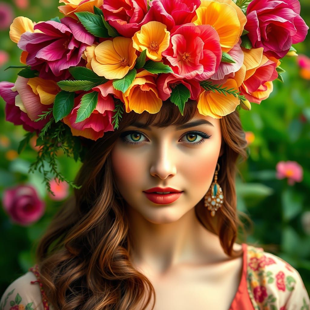 Floral Portrait in Art Nouveau Style