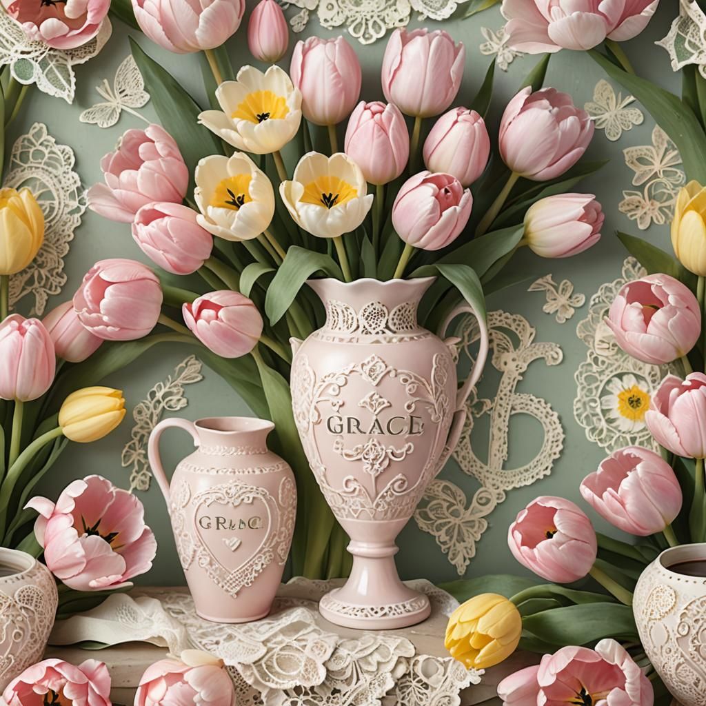 Vintage Vase with Tulips in 3D Render