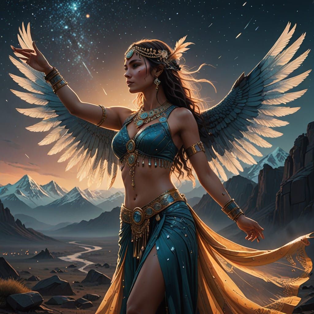 Ethereal Bellydancer in Celestial Scenery with Incandescent ...