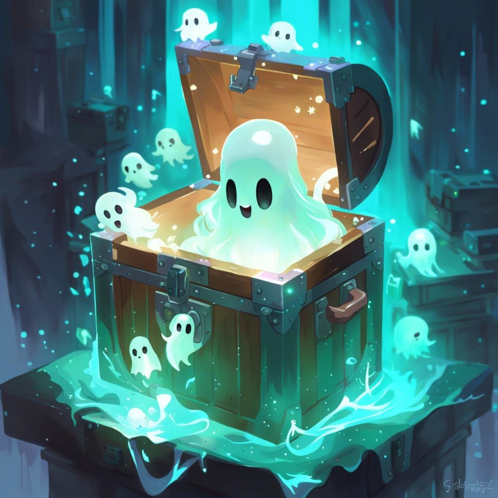 Chibi Ghosts Guarding Treasure Chest