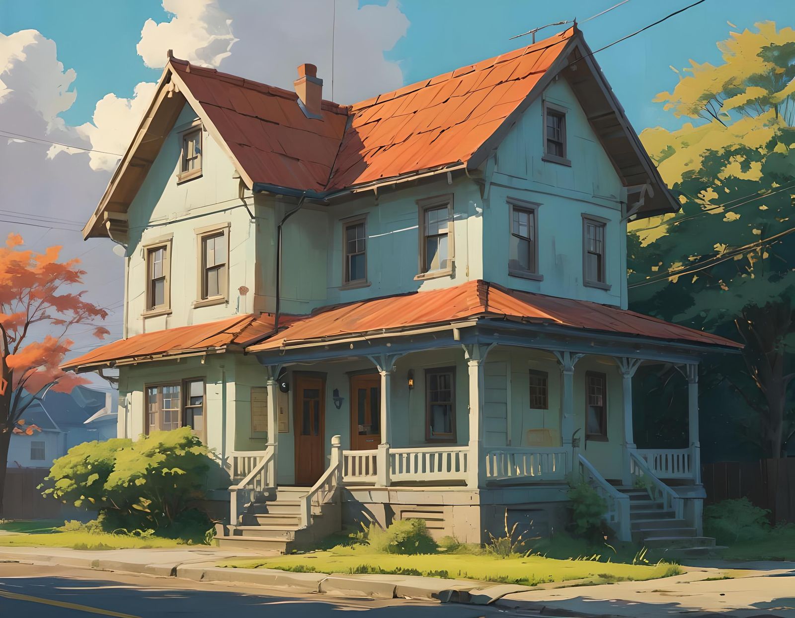 House in Acrylics: Painterly Anime-Inspired Impression