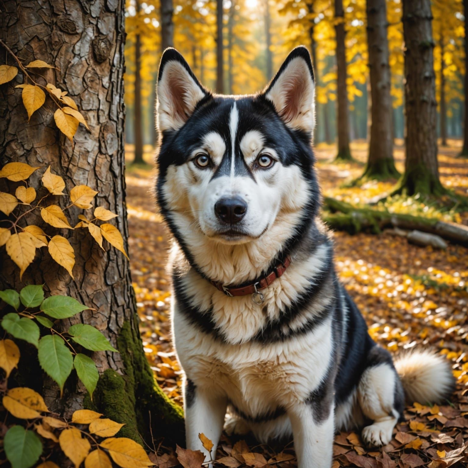 Vibrant Oil Painting of a Siberian Husky in the Forest