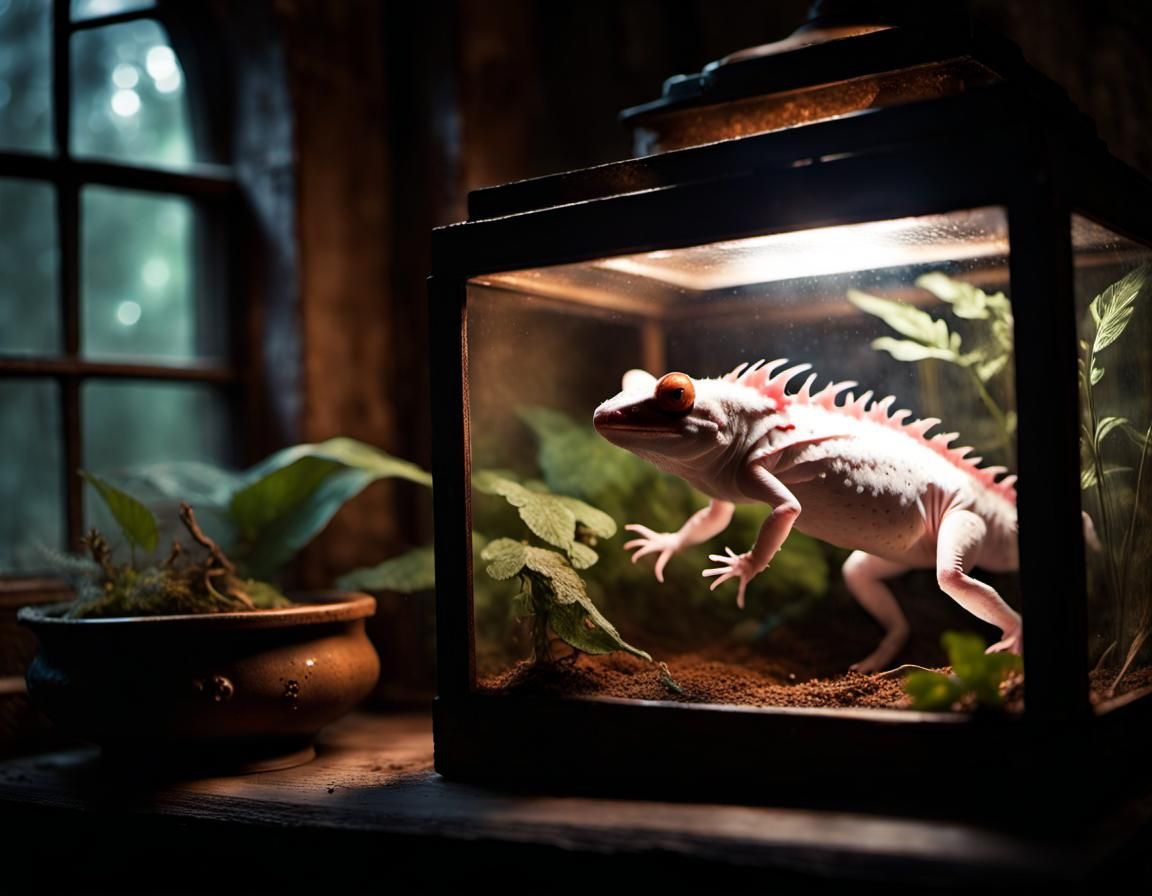 Creepy Axolotl Hybrid in Jurassic Terrarium