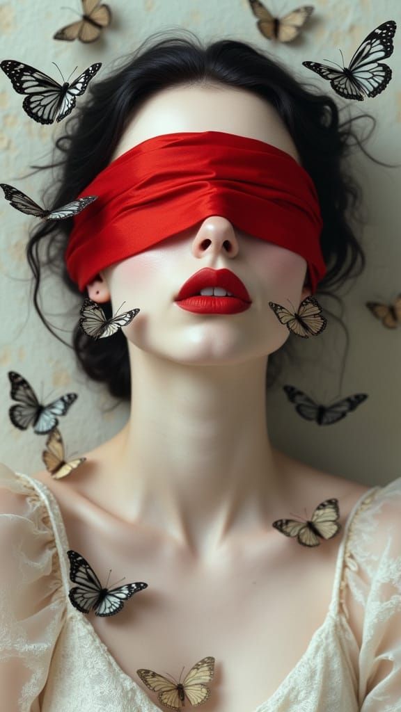 Hyper-Realistic Albino Woman in a Whimsical Monarch Butterfl...