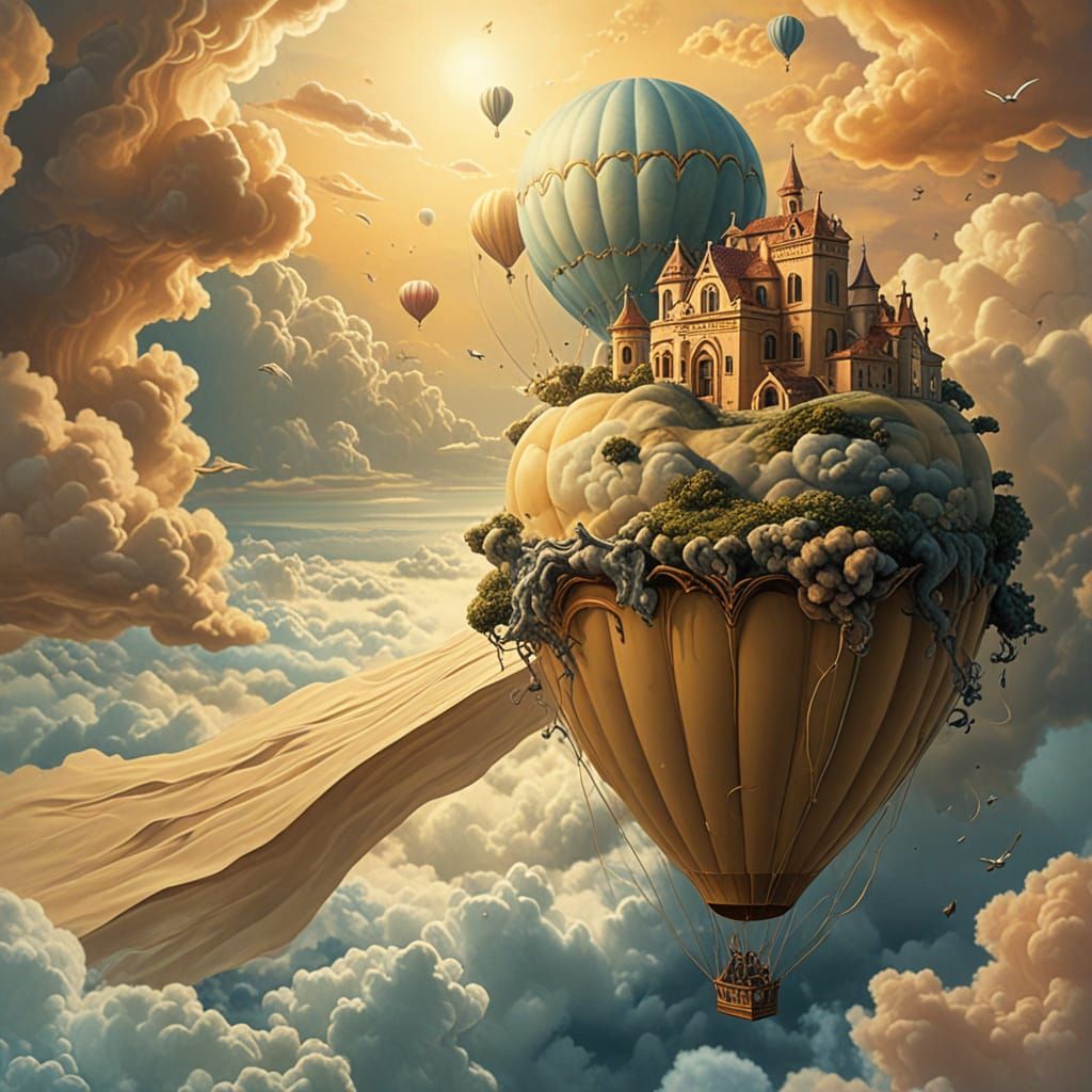 Surreal Hot Air Balloon Landscape in Dali Style