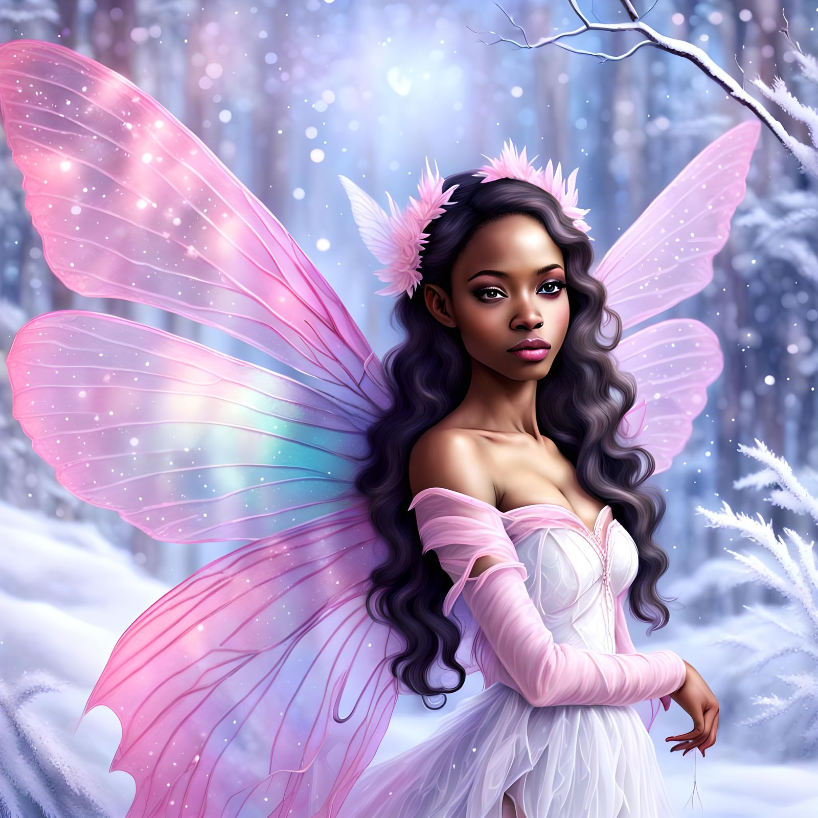 beautiful african  fantasy fairy with perfect pink gossamer ...