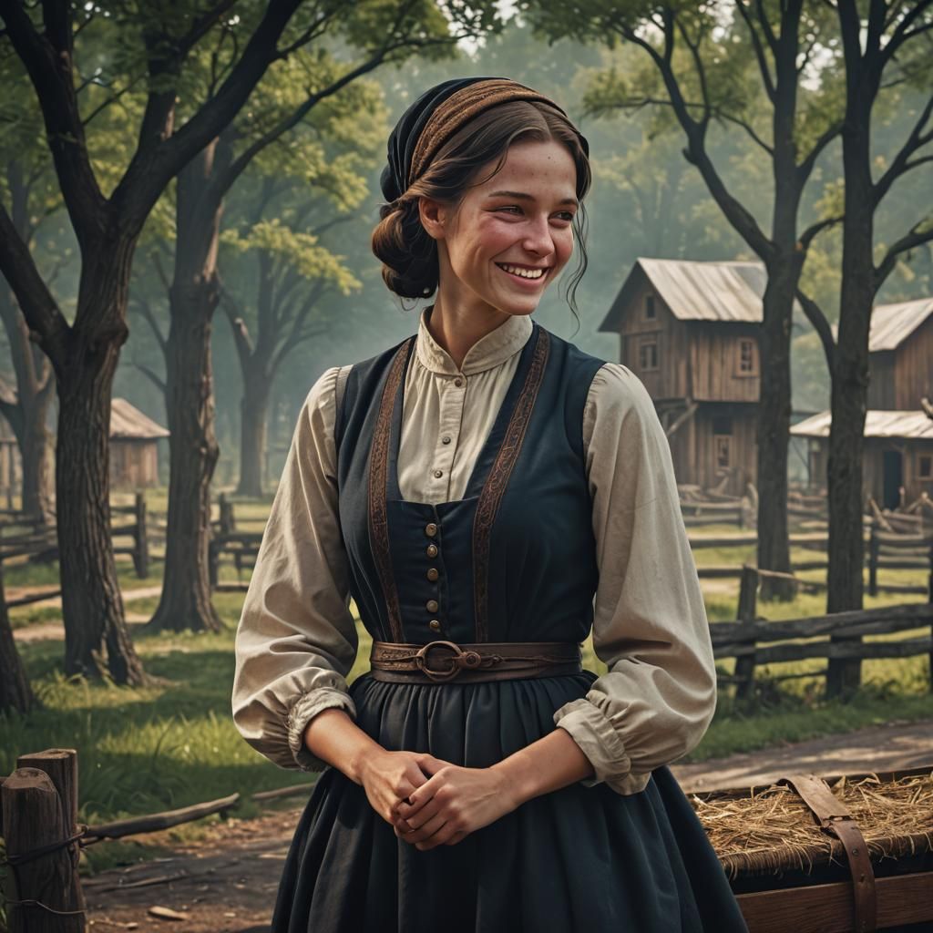 Smiling Amish Woman: Detailed Matte Painting