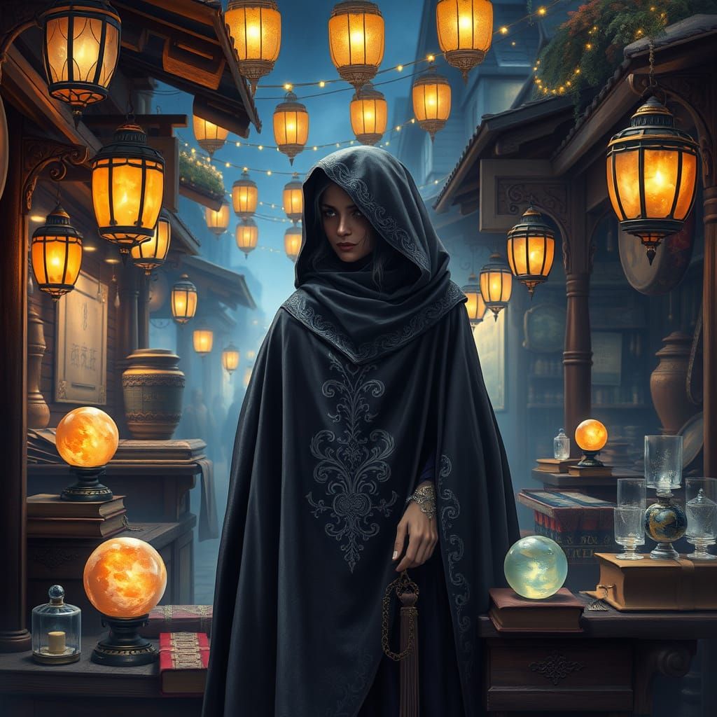 Mystical Vendor of Whimsical Wonders in Dreamy Watercolor St...