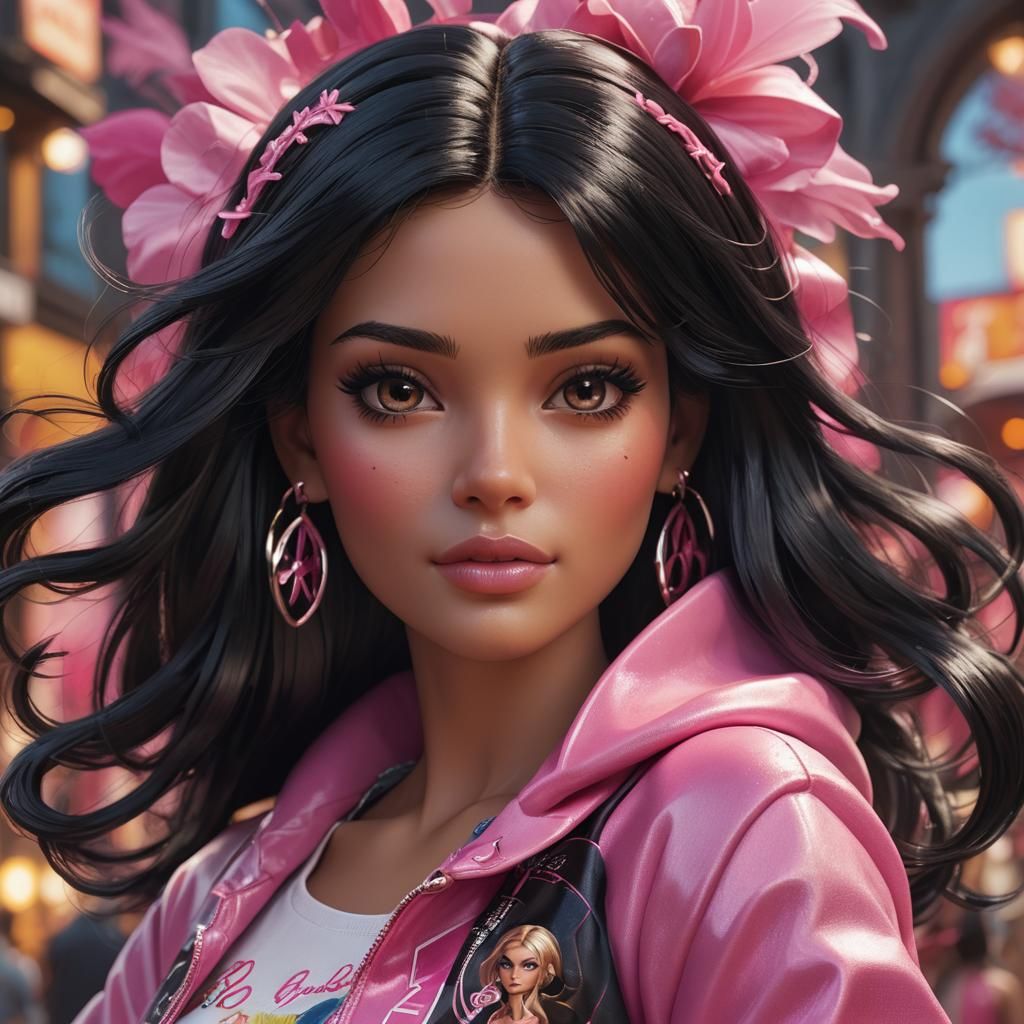 Girl with Barbie Doll: Hyperdetailed Portrait