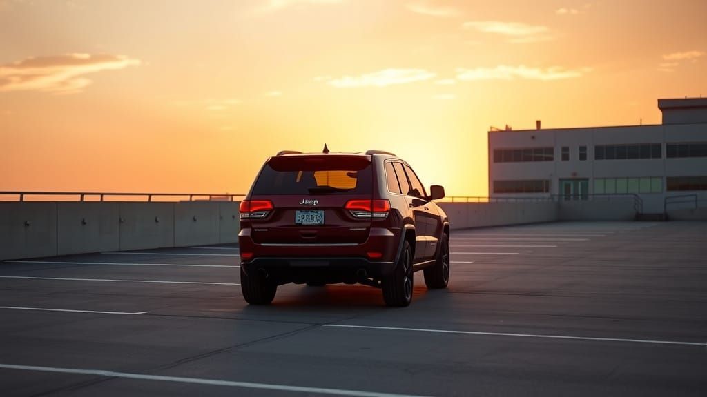 Burgundy Jeep Grand Cherokee at Sunset: Hyperrealistic Autom...