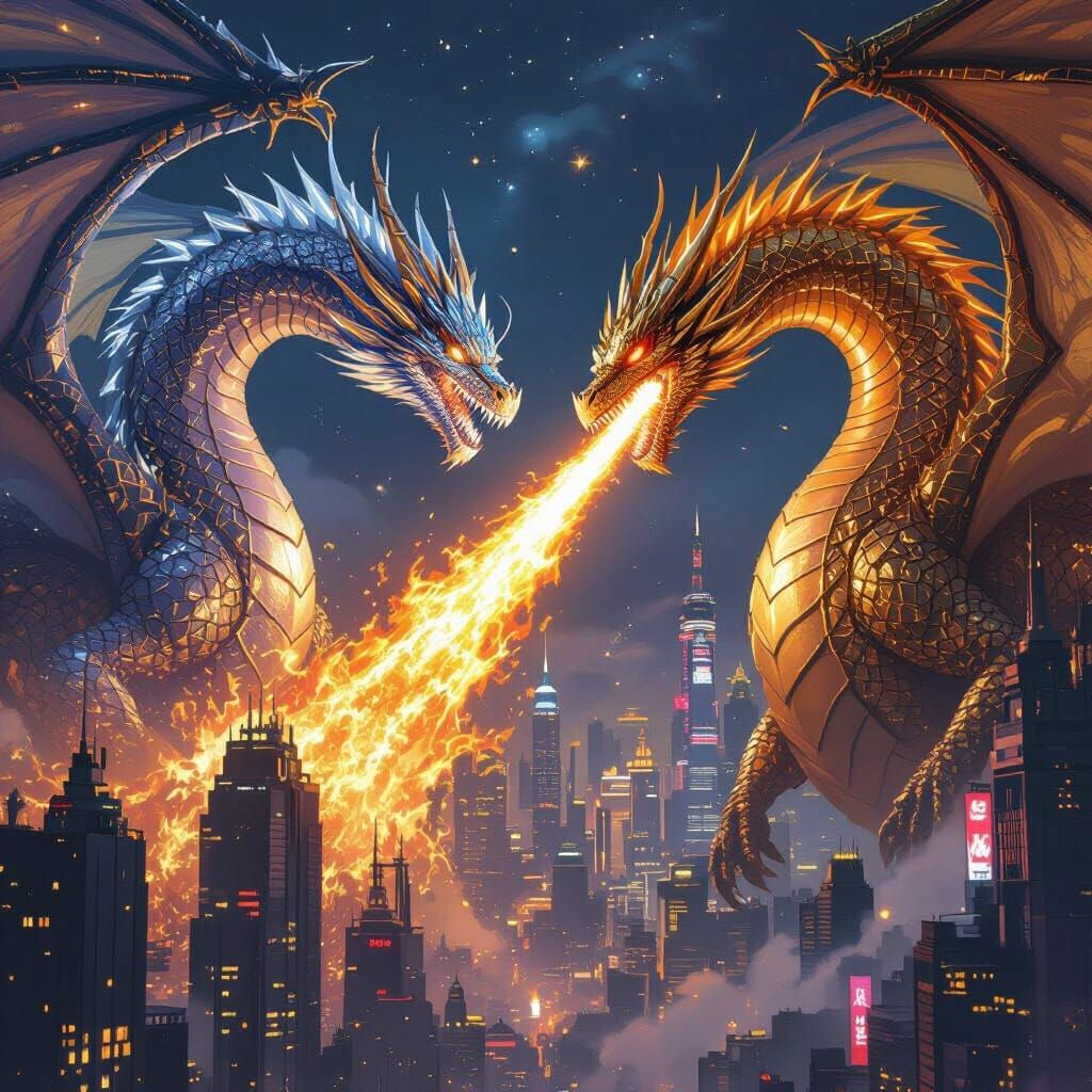 Diamond and Gold Dragons Clash Over Future City