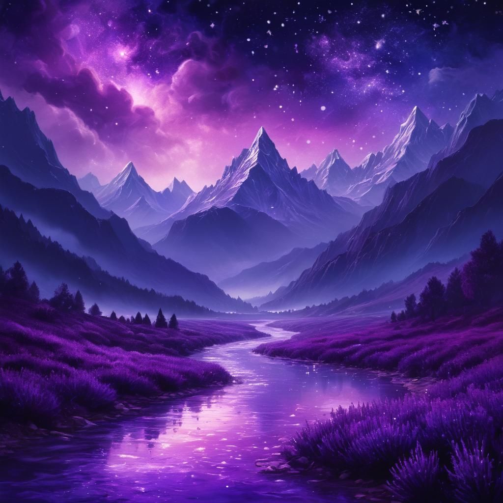 Surreal Purple Wonderland: Starry Night Digital Painting