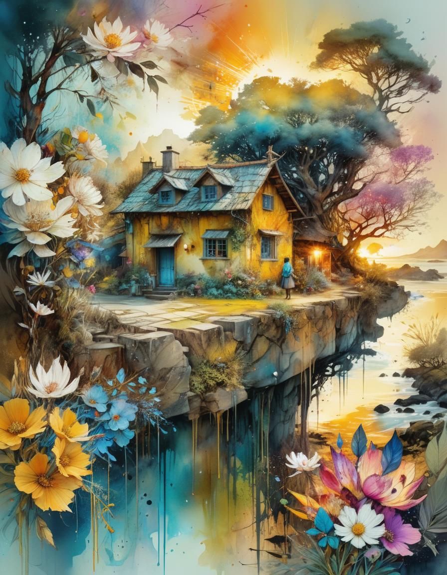 Stylized Digital Watercolor Illustration in Pastel Colors