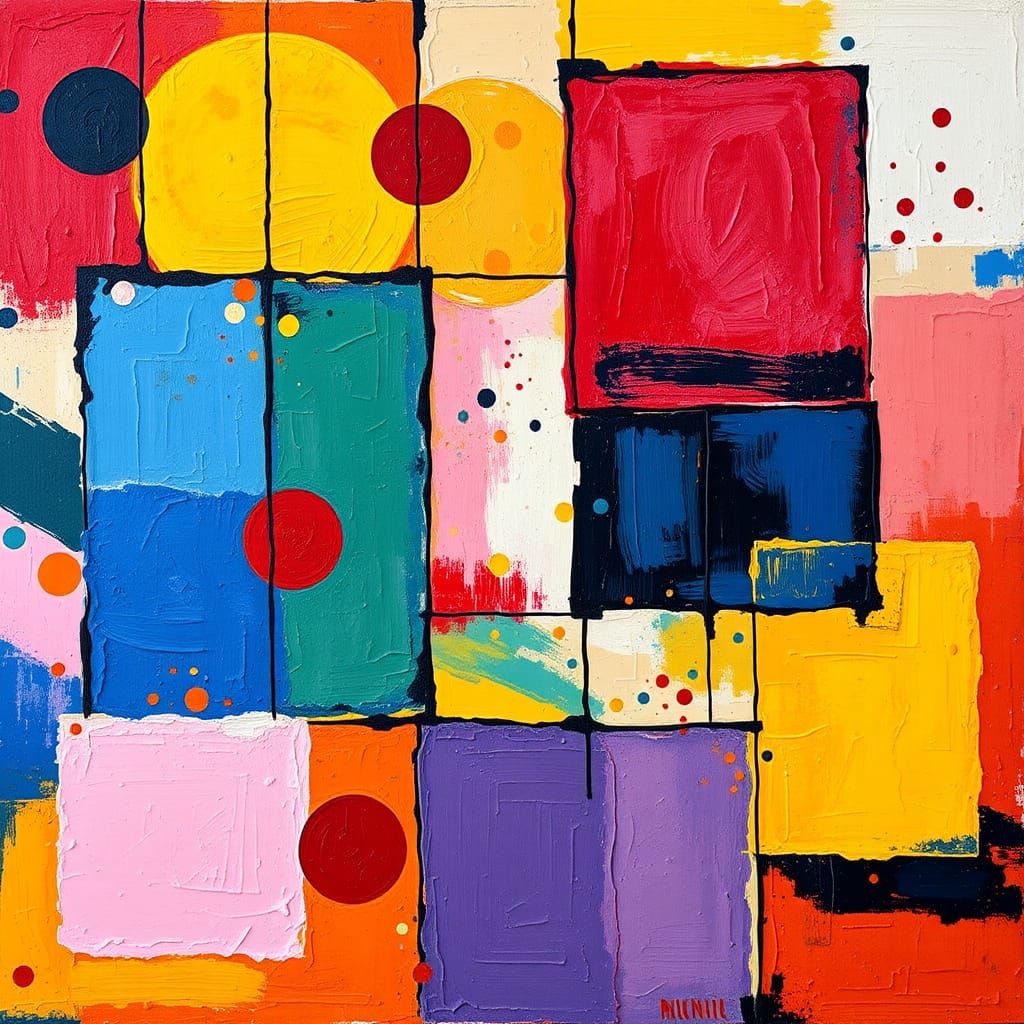 Abstract Expressionist Composition with Geometric Shapes