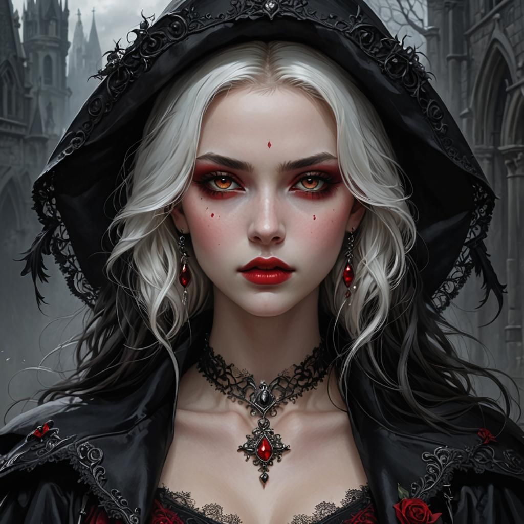 Gothic Noir Beauty in Red and White