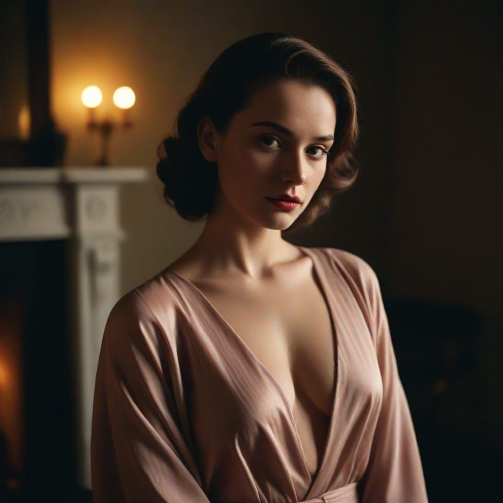 Intimate Film Noir Portrait of a Woman with a Rose