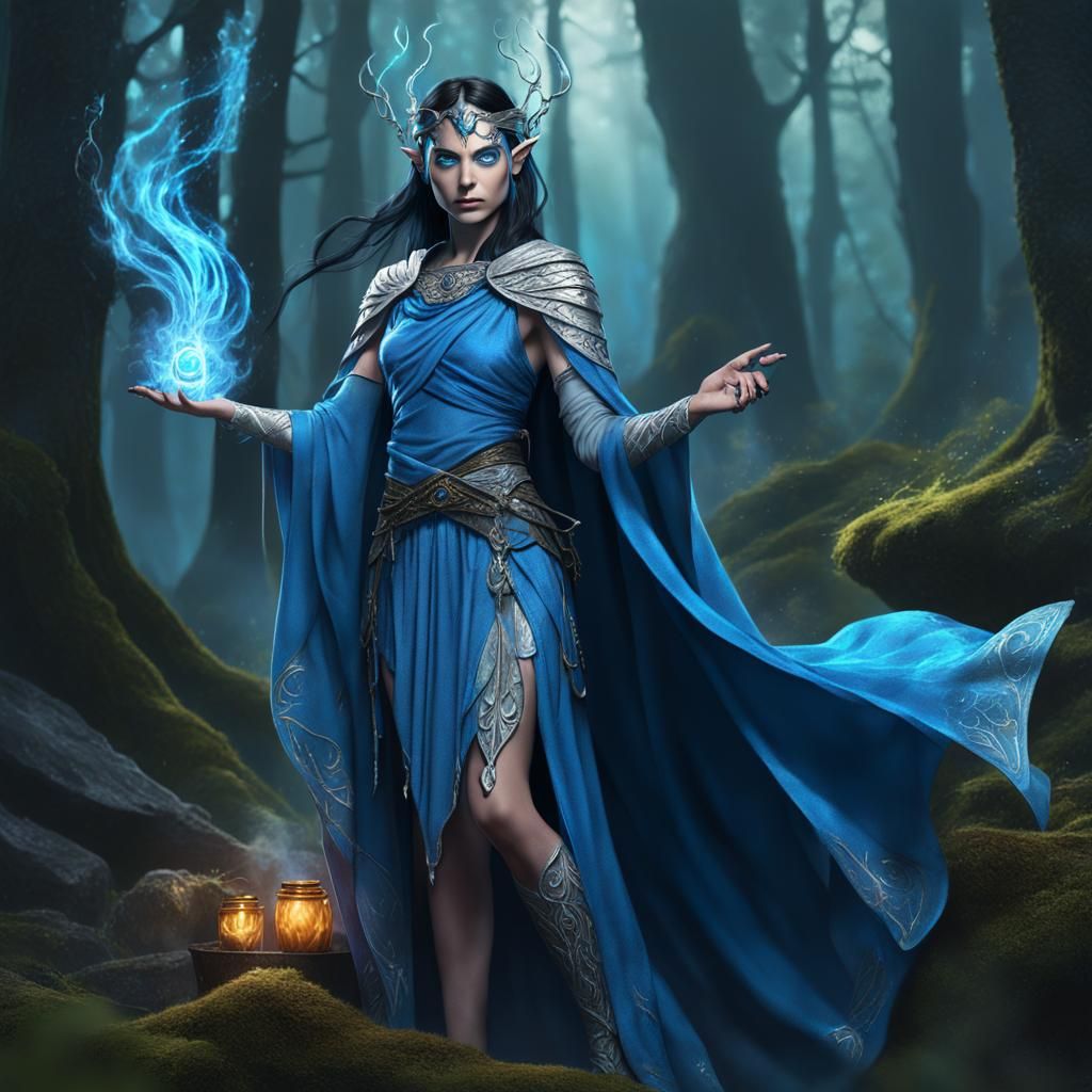 Elven Witch in Forest, Digital Splash Art