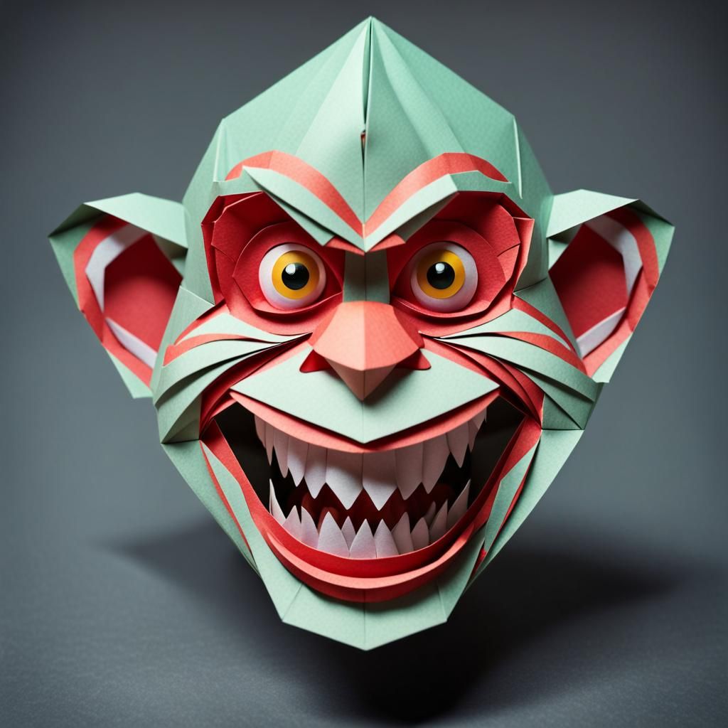 Zombie Monkey Clown Kirigami Paper Sculpture