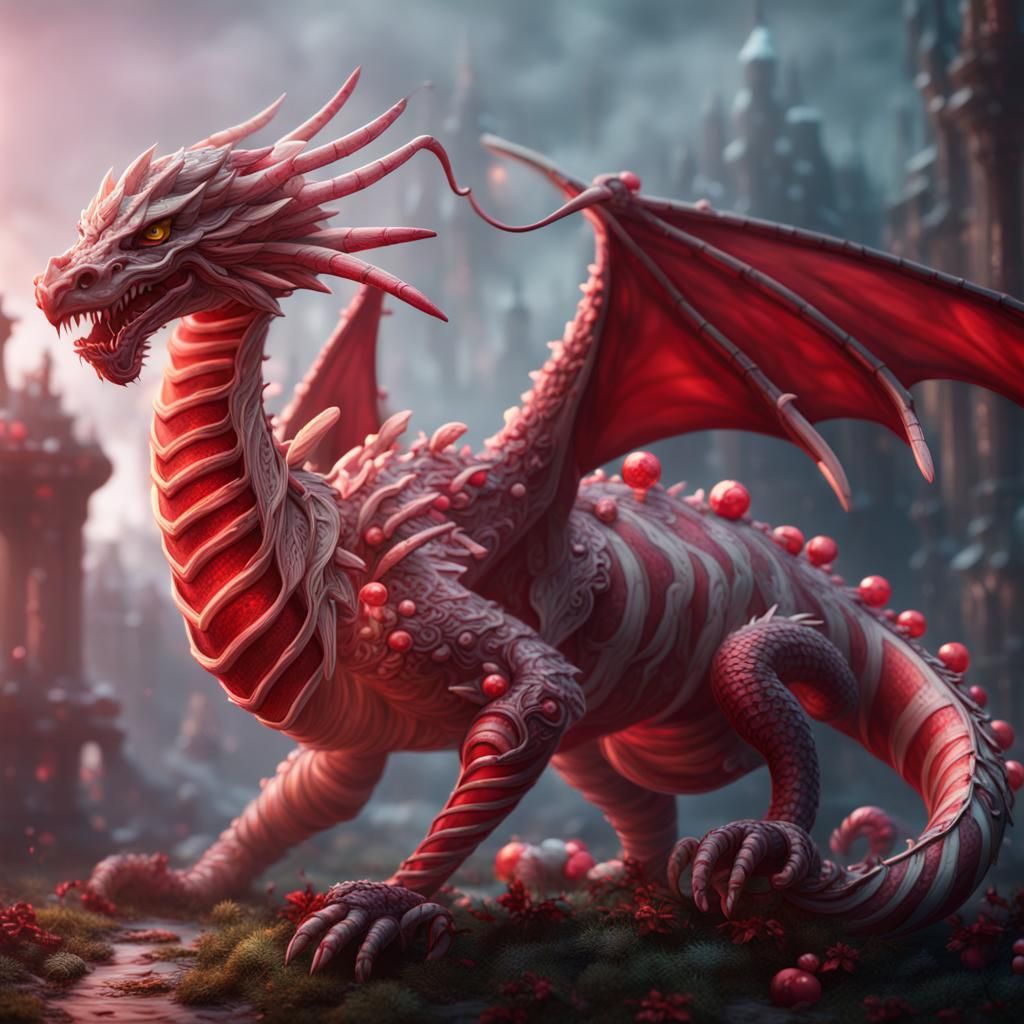 Candy Cane Dragon in Detailed Matte Painting Style