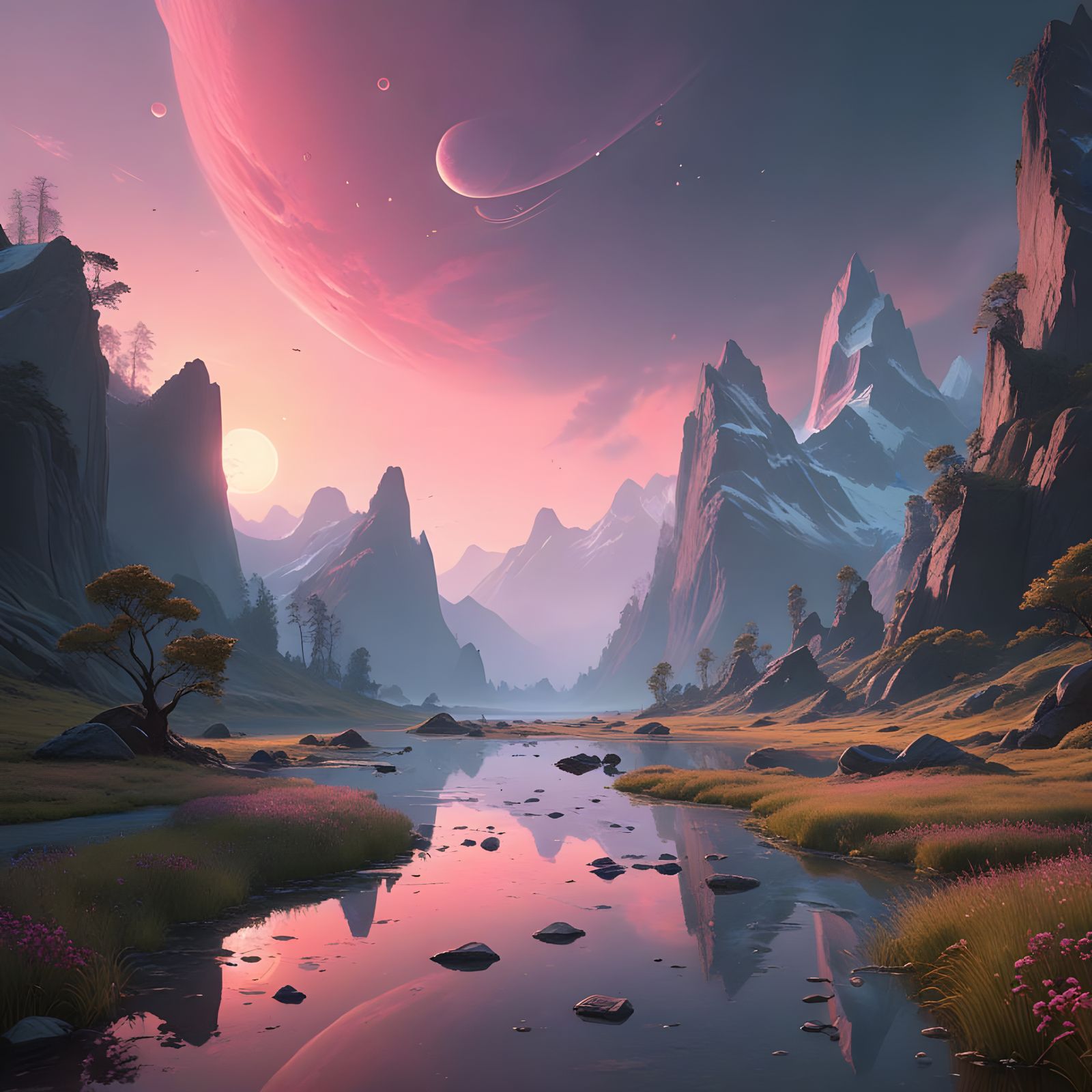 Ethereal Crystal Landscapes in a Dreamlike Realm