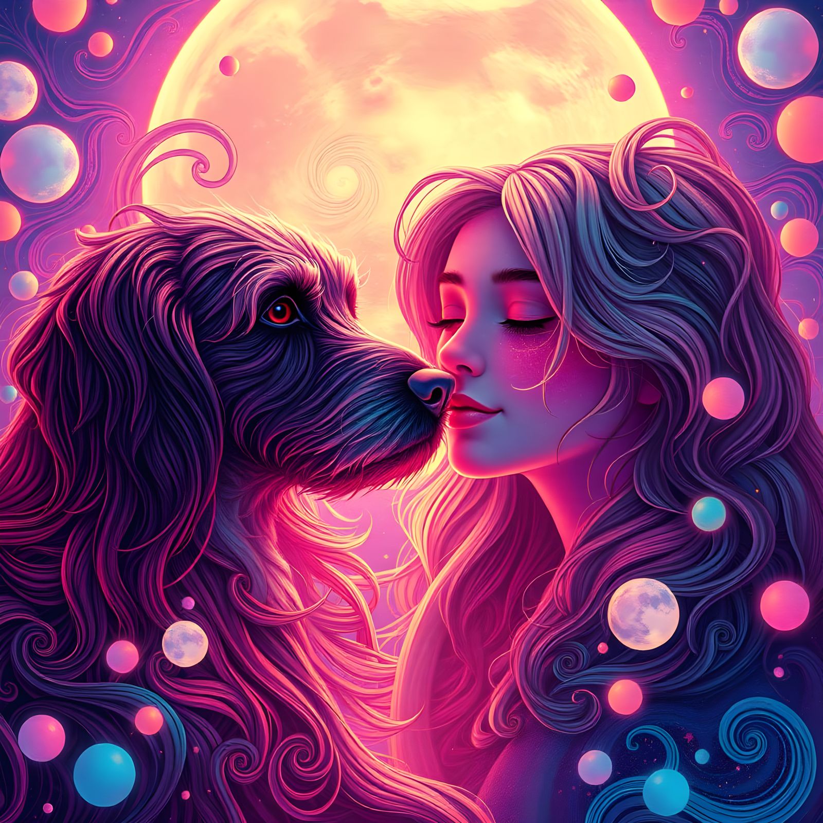 Psychedelic Auroracore Portrait in Art Nouveau Style